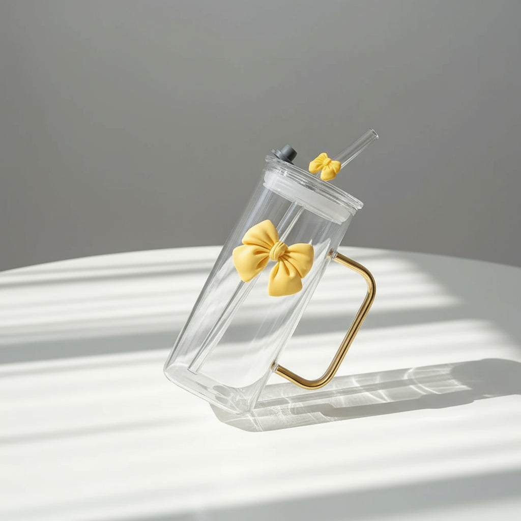 Verre décoré de papillons avec paille