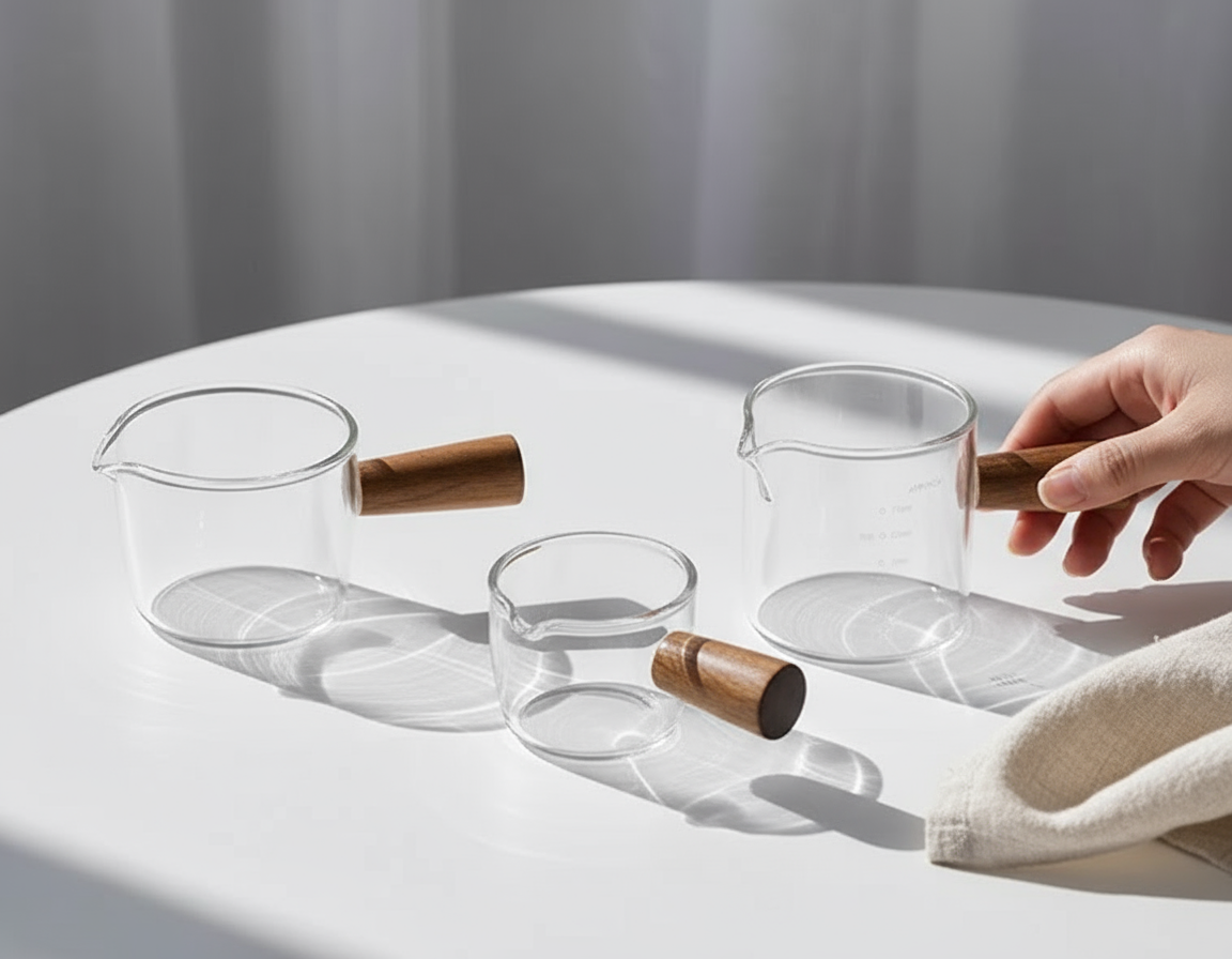 Brewora – Tasse à Espresso en Verre Borosilicate avec Poignée en Bois Naturel