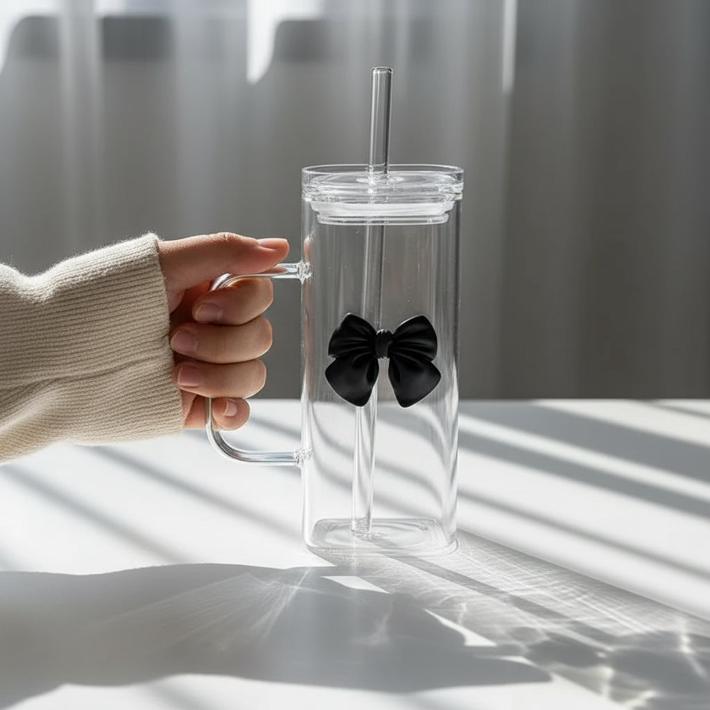 Verre décoré de papillons avec paille