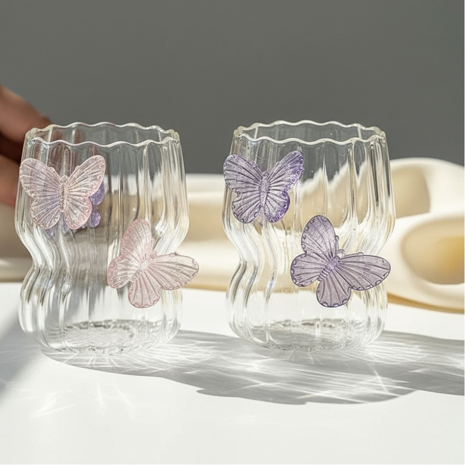 PAPILLON SCULPTÉ - Mug en Verre 3D Rayé