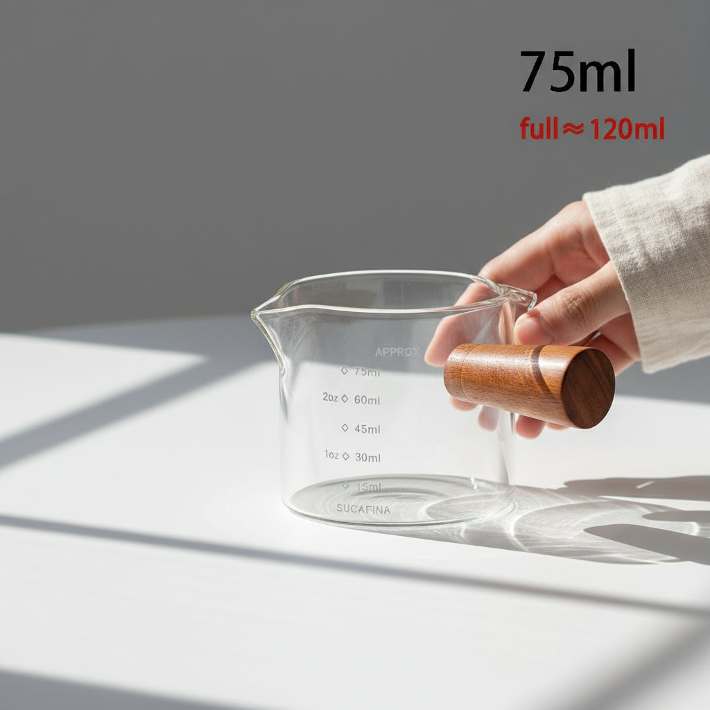 Brewora – Tasse à Espresso en Verre Borosilicate avec Poignée en Bois Naturel