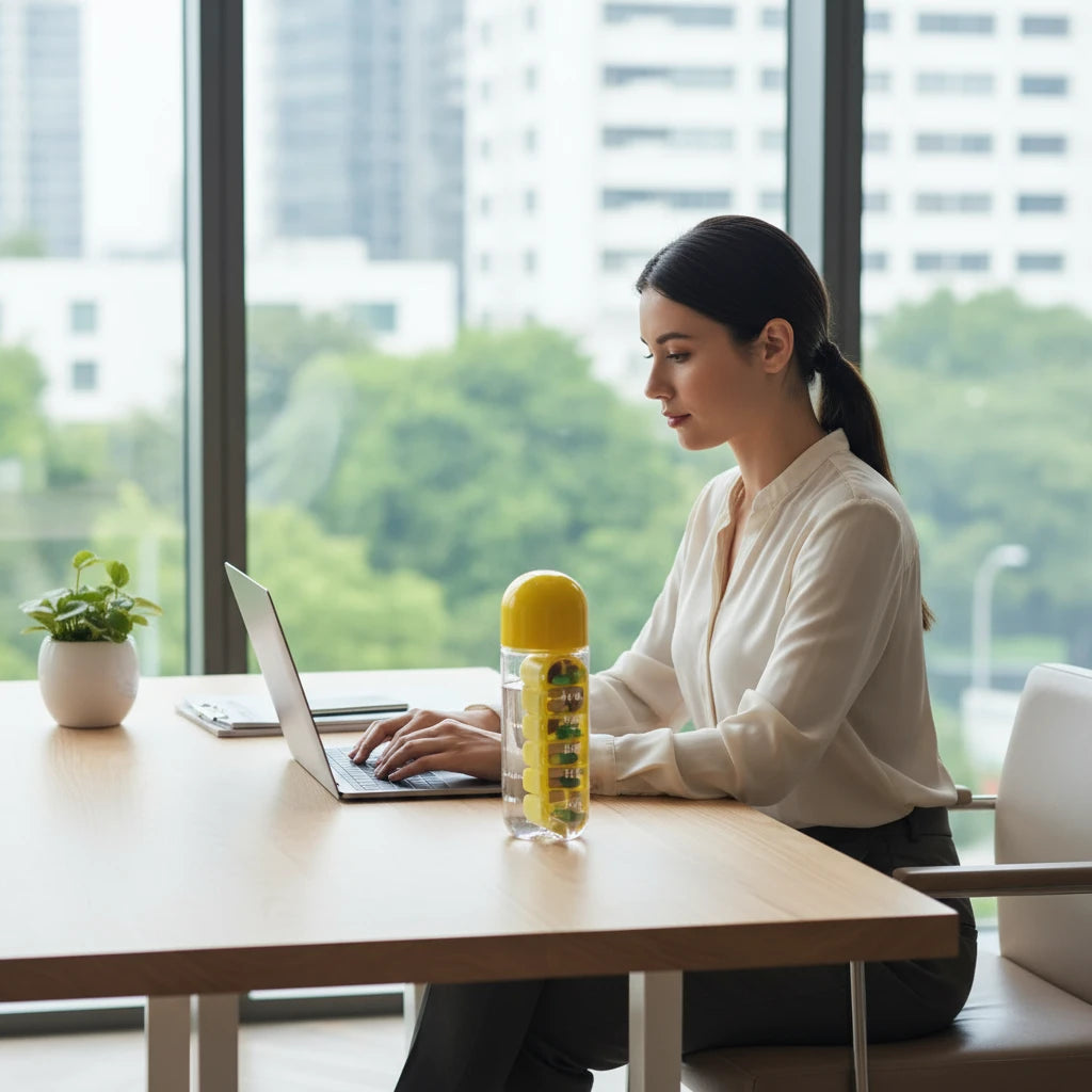 Gourde Pilulier 2-en-1 MYLAUNA™ – Hydratez-vous et ne ratez plus vos comprimés