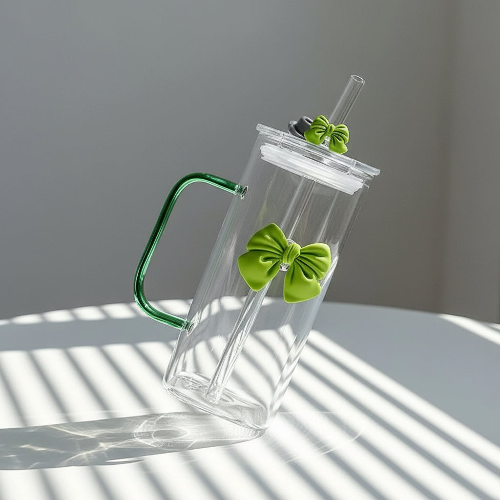 Verre décoré de papillons avec paille