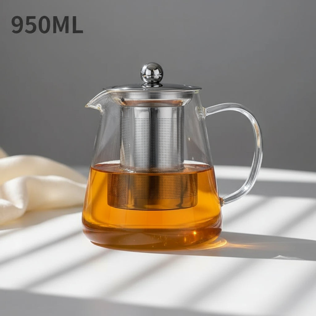 Théière en Verre Borosilicate et Infuseur Inox Amovible - Anti-Chaleur