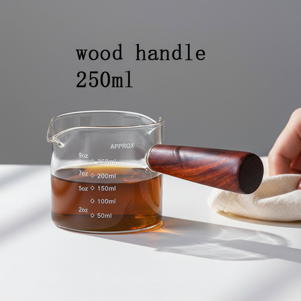 Brewora – Tasse à Espresso en Verre Borosilicate avec Poignée en Bois Naturel