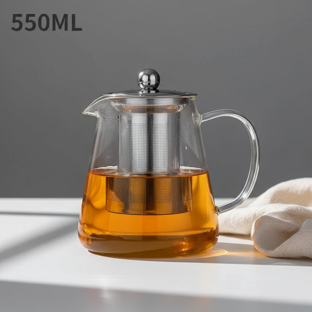 Théière en Verre Borosilicate et Infuseur Inox Amovible - Anti-Chaleur