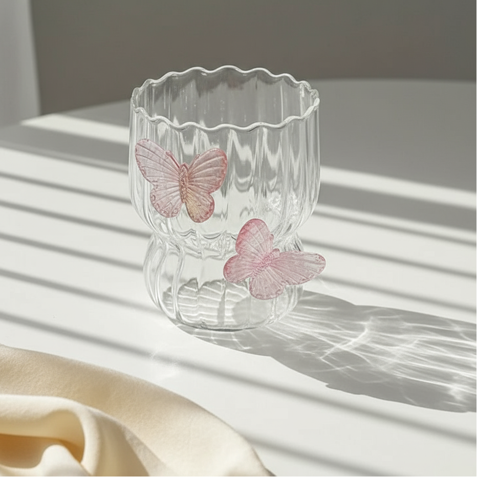 PAPILLON SCULPTÉ - Mug en Verre 3D Rayé