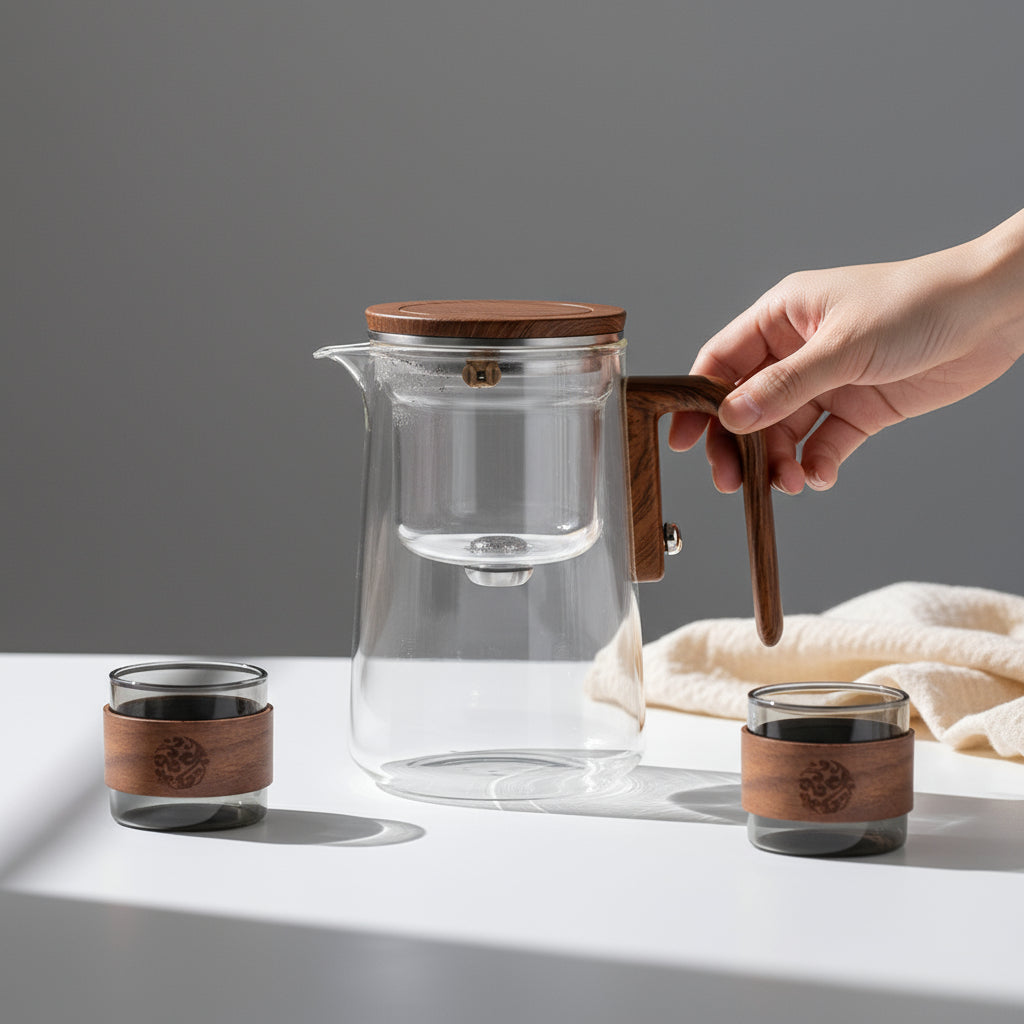 Théière en verre résistant à la chaleur en utilisation