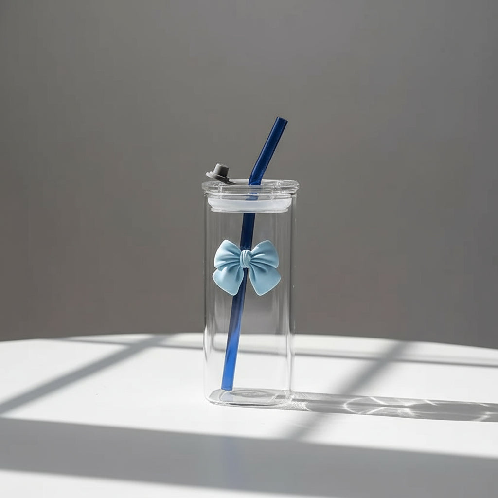 Verre décoré de papillons avec paille