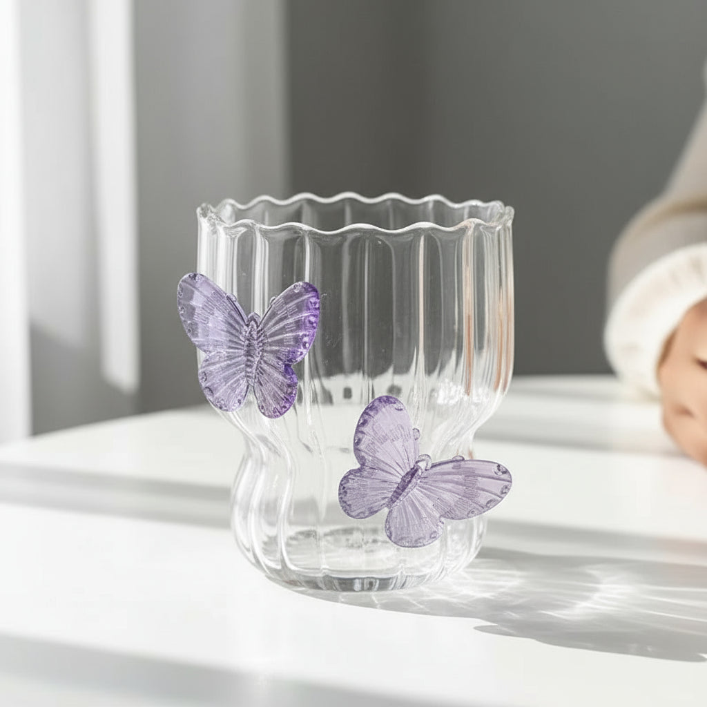 PAPILLON SCULPTÉ - Mug en Verre 3D Rayé