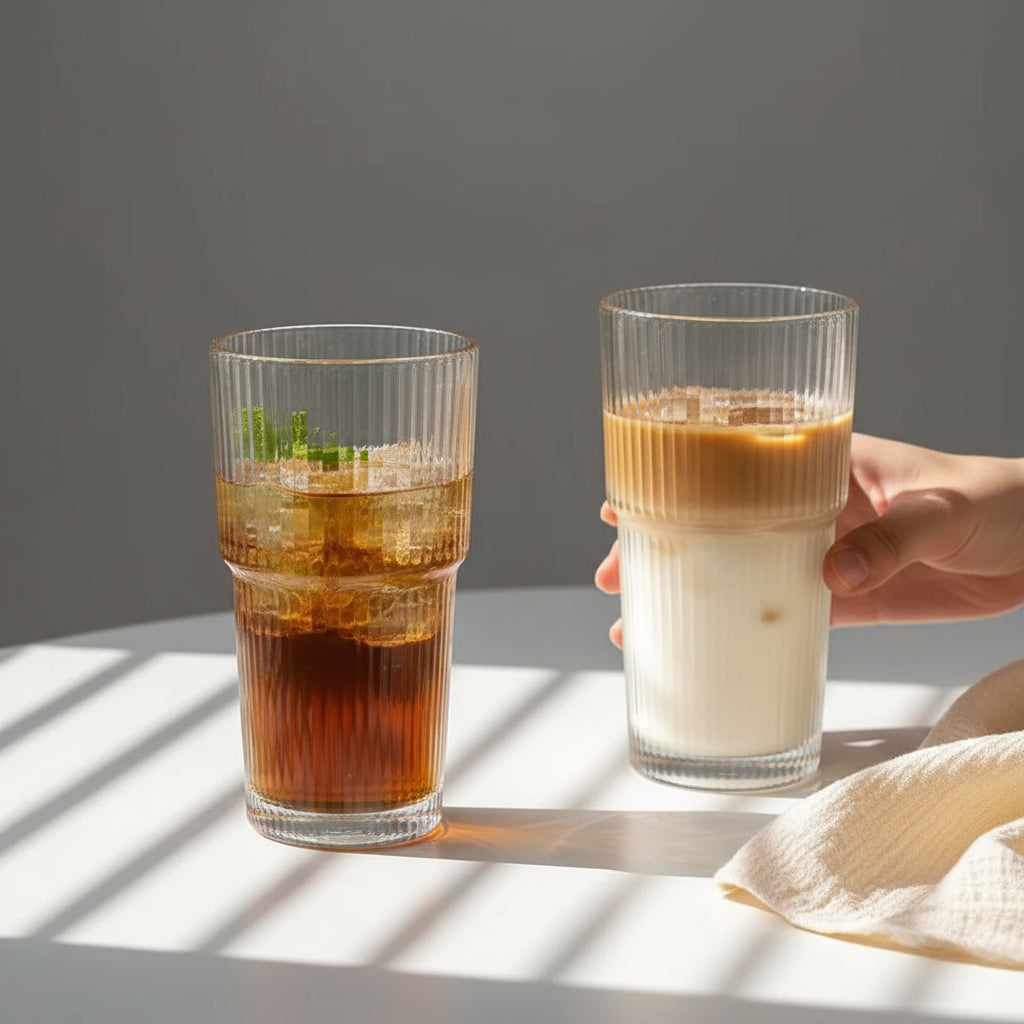 Lunéra – Verre Rayé 600 ml avec Couvercle & Paille Réutilisable pour Boissons Froides