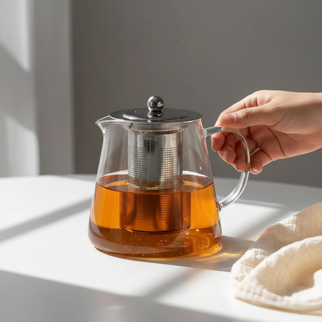 Théière en Verre Borosilicate et Infuseur Inox Amovible - Anti-Chaleur